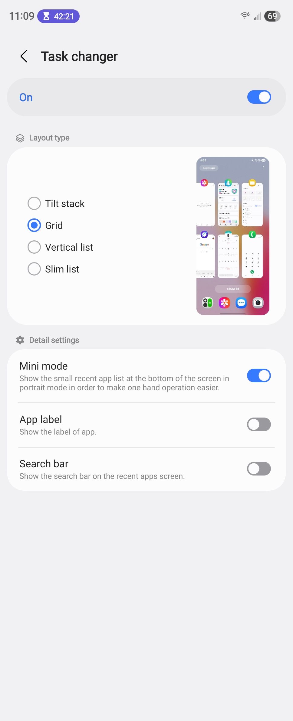 Features for the task changer in Good Lock.