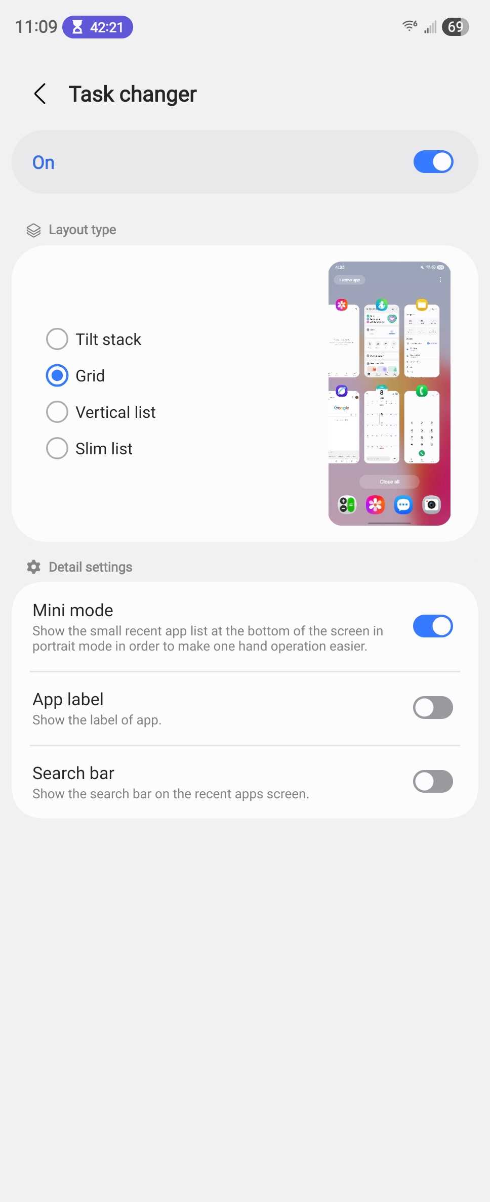 Features for the task changer in Good Lock.