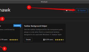 Searching for the taskbar styler in Windhawk.