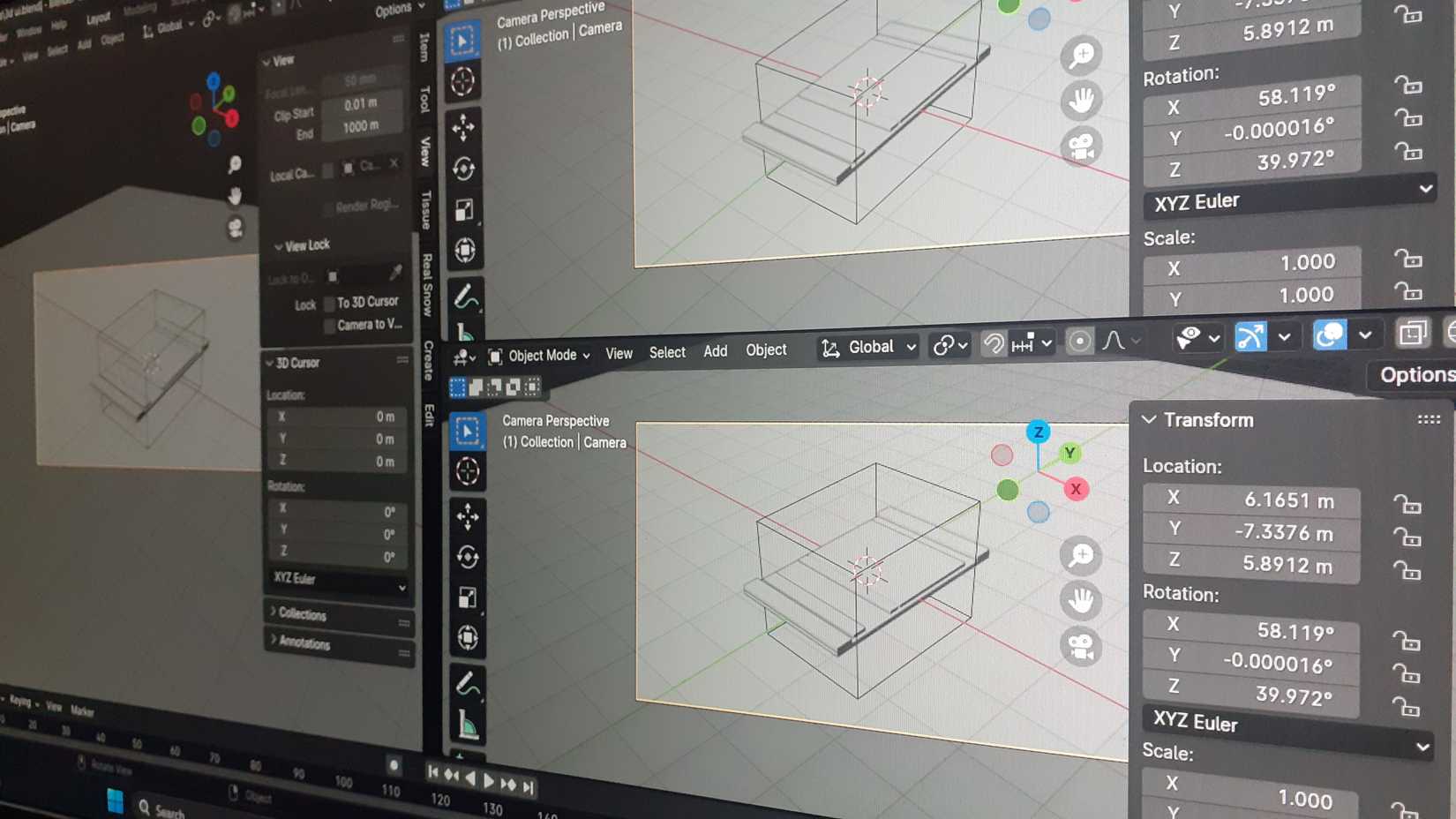 Imagen de primer plano del flujo de trabajo 3D de un artista que diseña un renderizado desde cero.