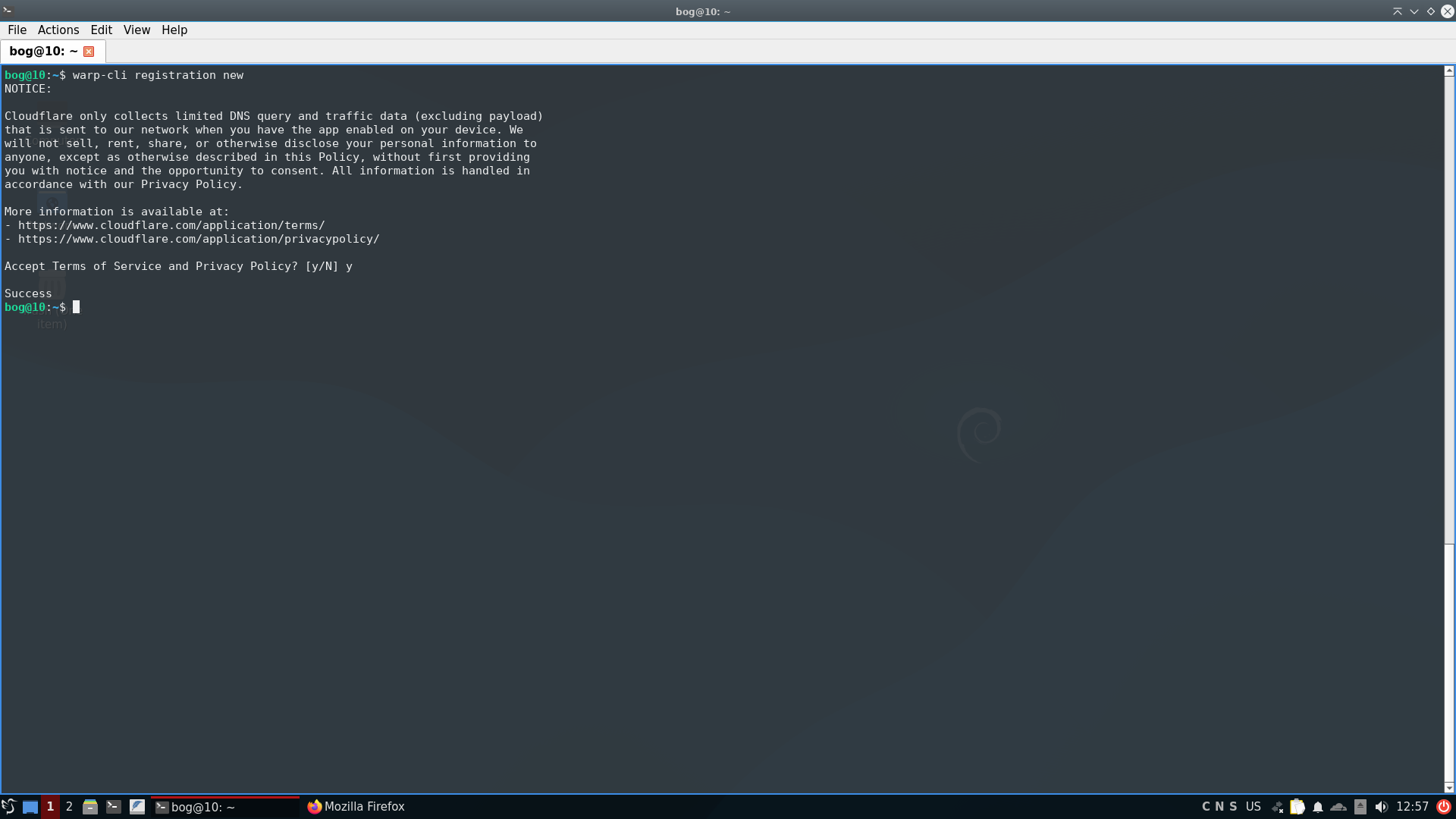 Successfully registered the WARP-CLI connection.