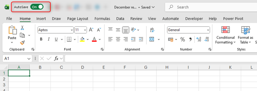 Hình ảnh 21: Nút Tự động Lưu (AutoSave) trong Thanh công cụ Truy cập Nhanh của Excel.