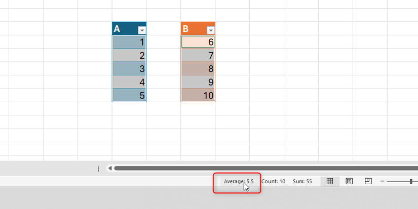 Trung bình trên thanh trạng thái của Excel được nhấp để sao chép.