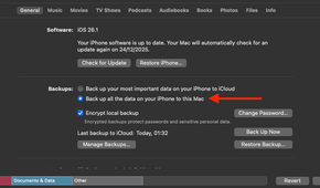 The Back up all the data on your iPhone to this Mac option in Finder.