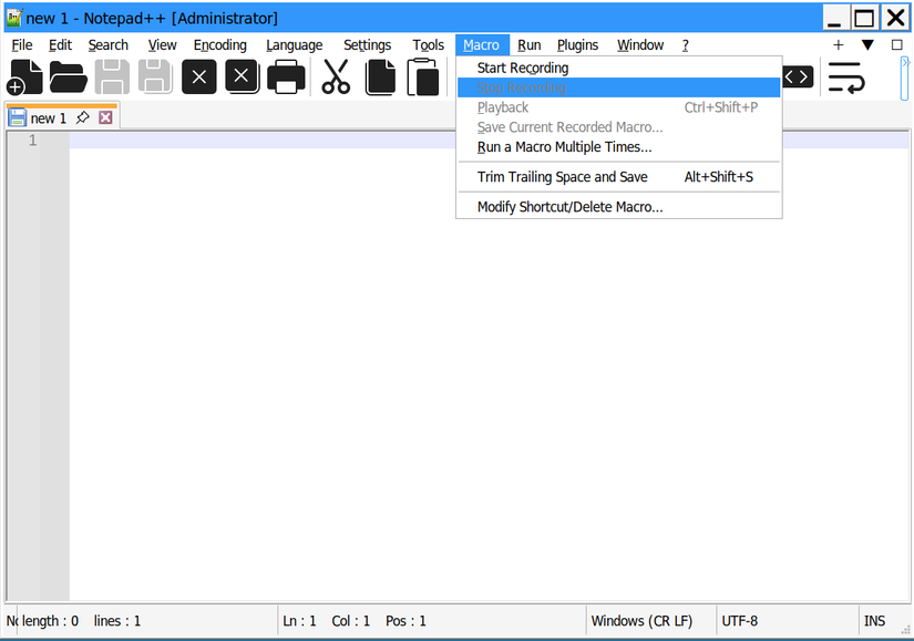 Macro creation function in Notepad++.