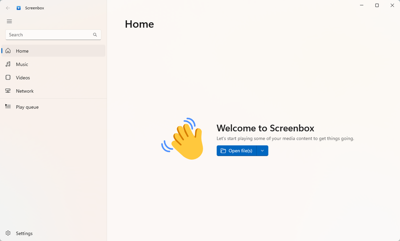 Screenbox media player home page.