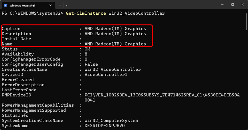 O nome da GPU no Terminal.