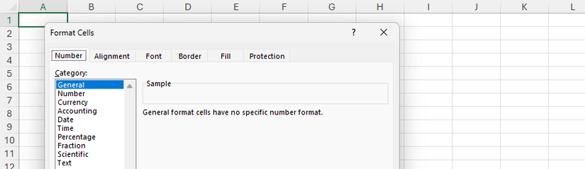 Top half of Excel's Format Cells dialog box.