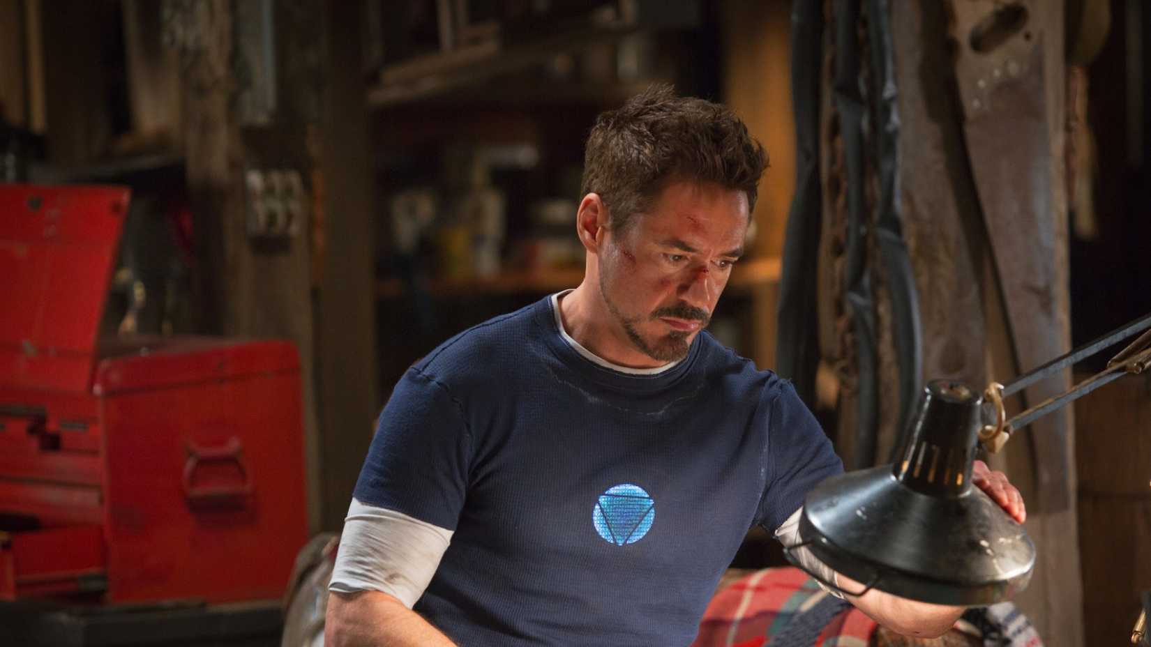 Tony Stark in the shed in Iron Man 3.