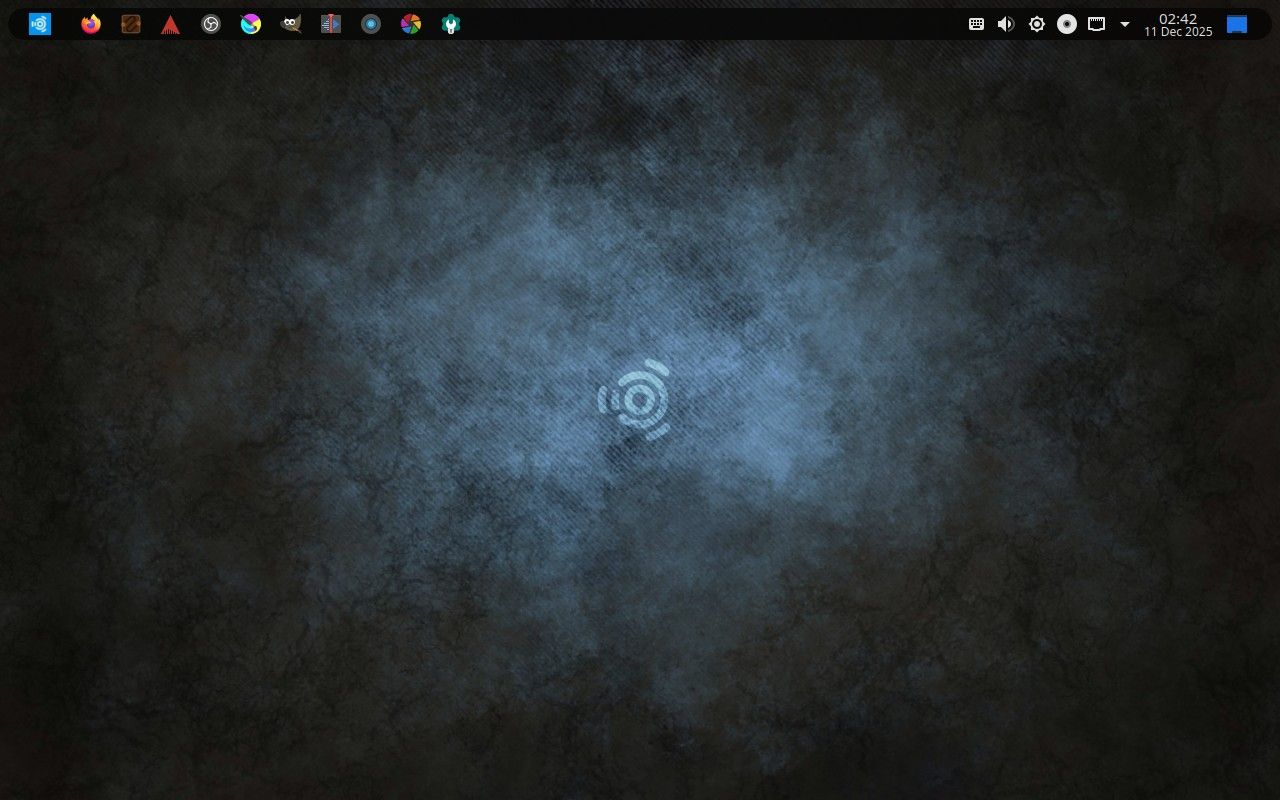 Ubuntu Studio 20.10's default desktop with a panel at the top.