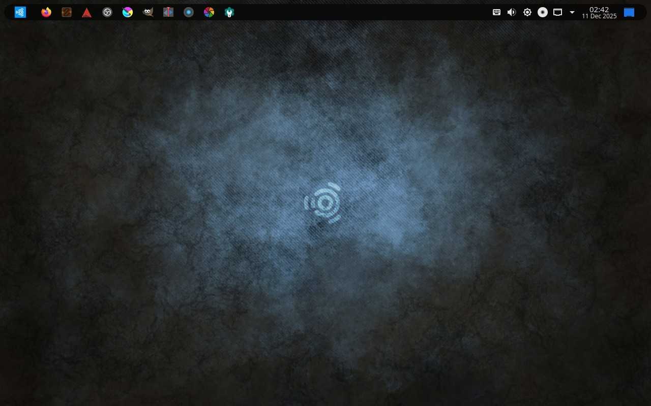 Ubuntu Studio 20.10's default desktop with a panel at the top.