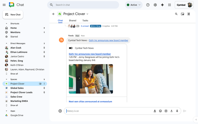 Google chat screenshot with RSS feed items