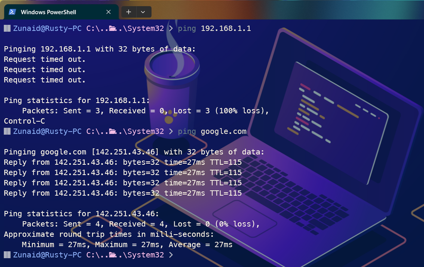 Usando o comando ping para verificar a conectividade com a Internet.