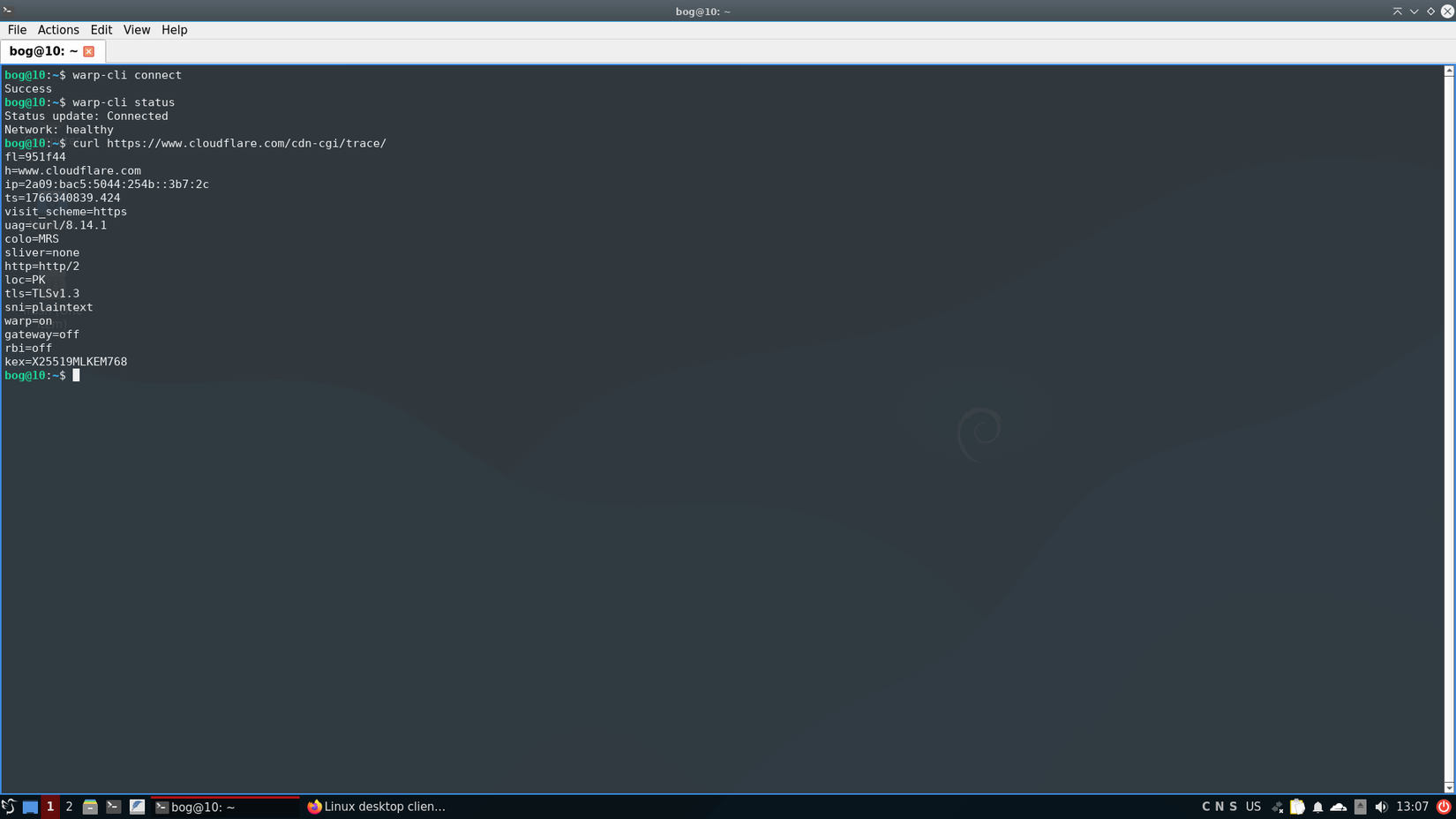 Verificando a conexão WARP.