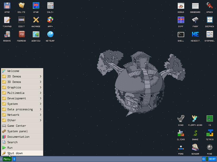 Desligando o KolibriOS após salvar o estado.