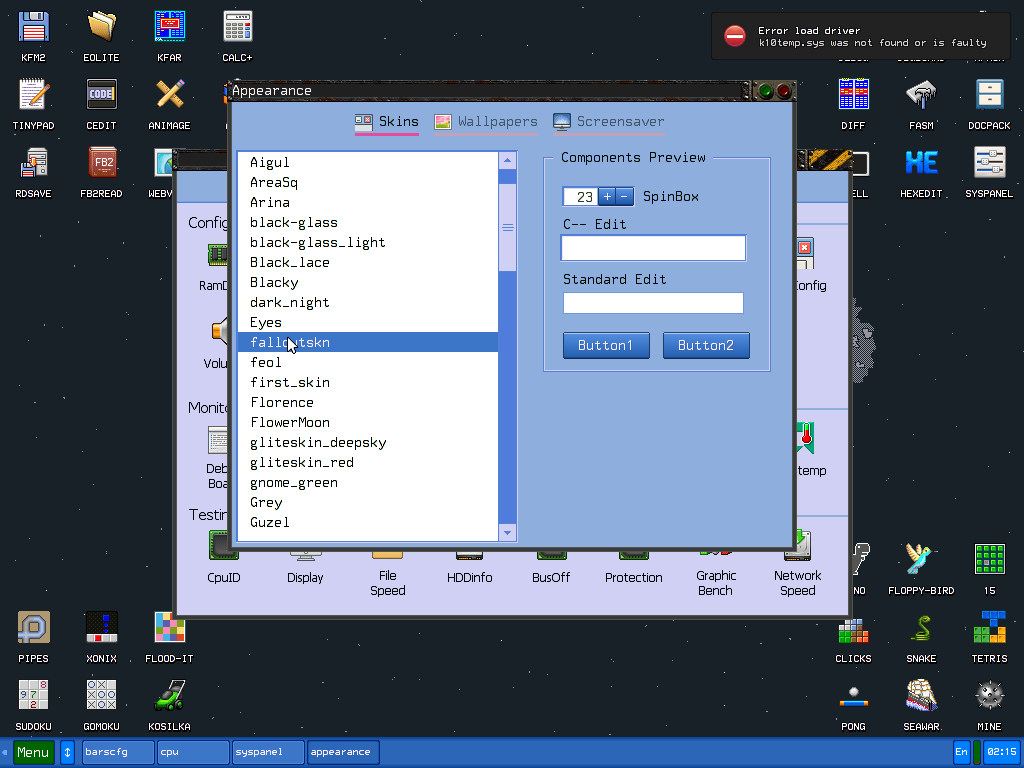 KolibriOS Fallout theme.