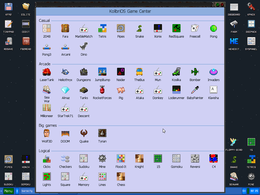 KolibriOS game center.