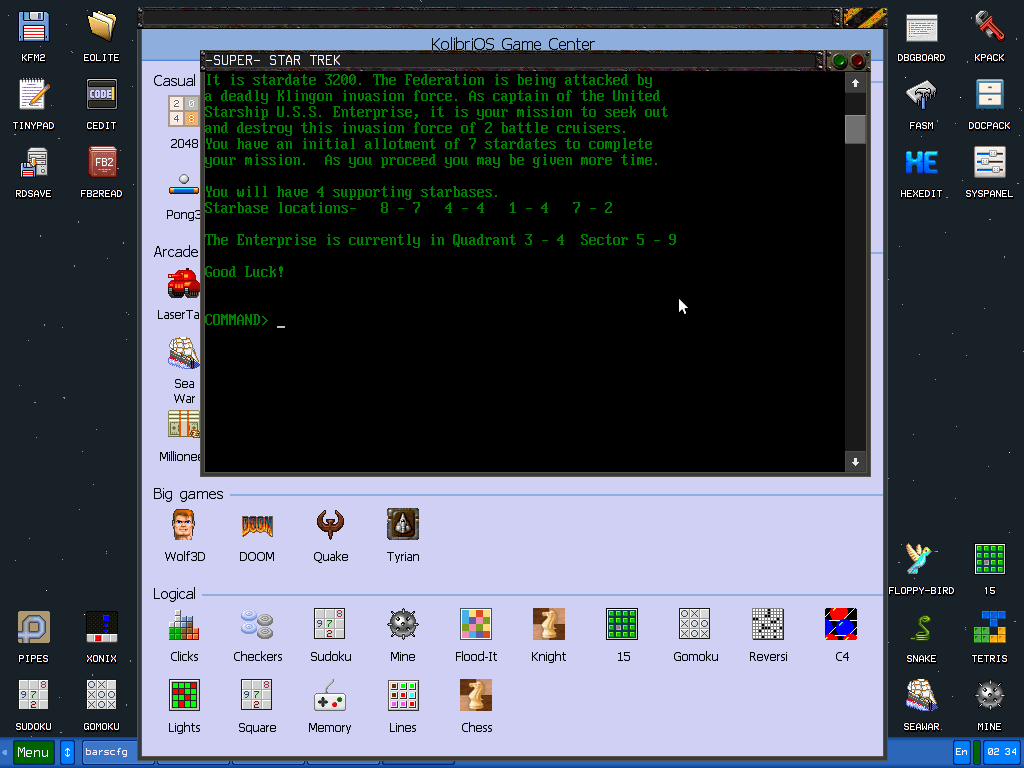 A Star Trek text game on KolibriOS.