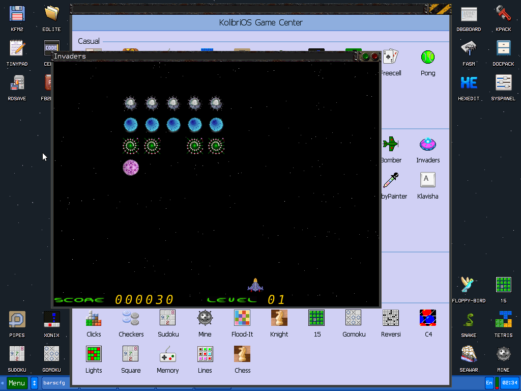 Classic Invaders on KolibriOS.