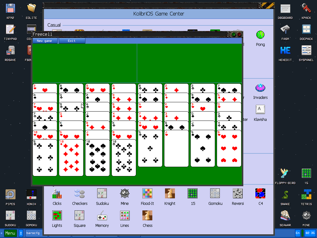 FreeCell on KolibriOS.