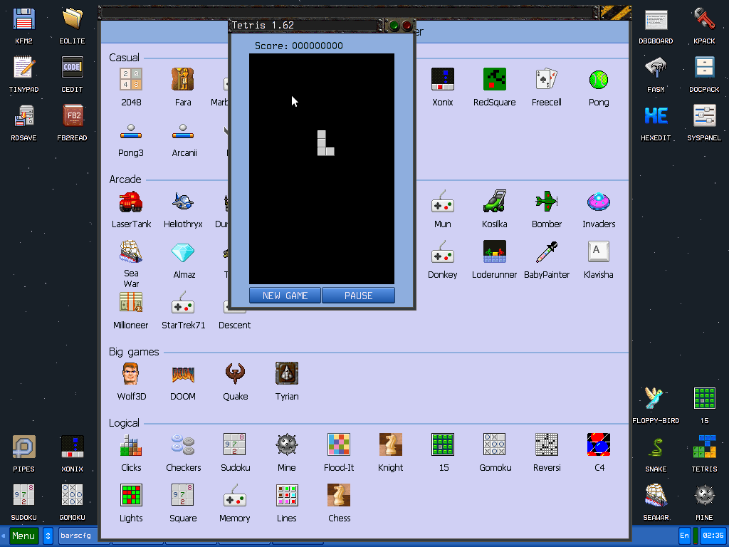 Playing Tetris on KolibriOS.