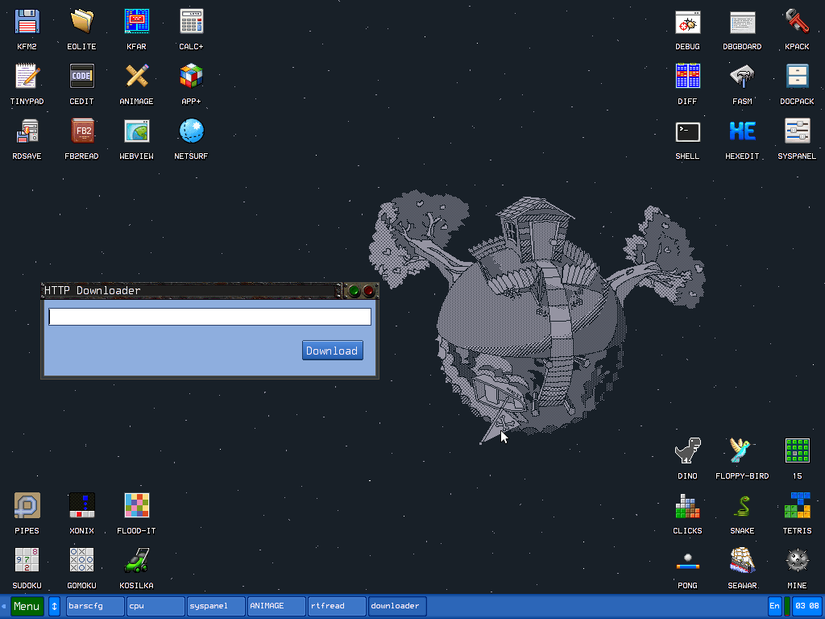 Baixando arquivos de fontes HTTP usando KolibriOS.