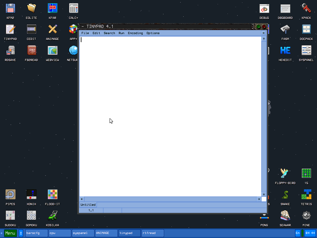 Tinypad text editor on KolibriOS.