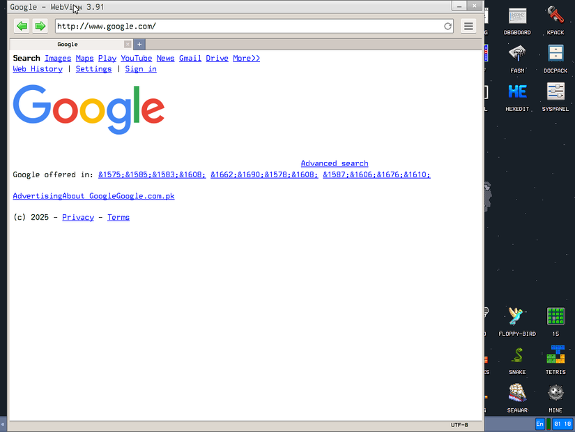Navegador KolibriOS WebView.