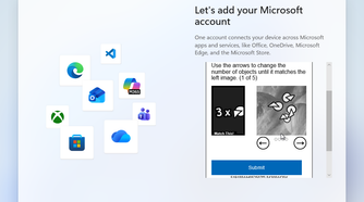 Solving CAPTCHAs to add the Microsoft account.