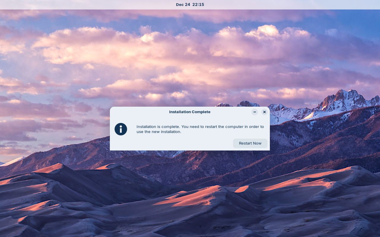 Rebooting the machine after a successful installation of ZorinOS.