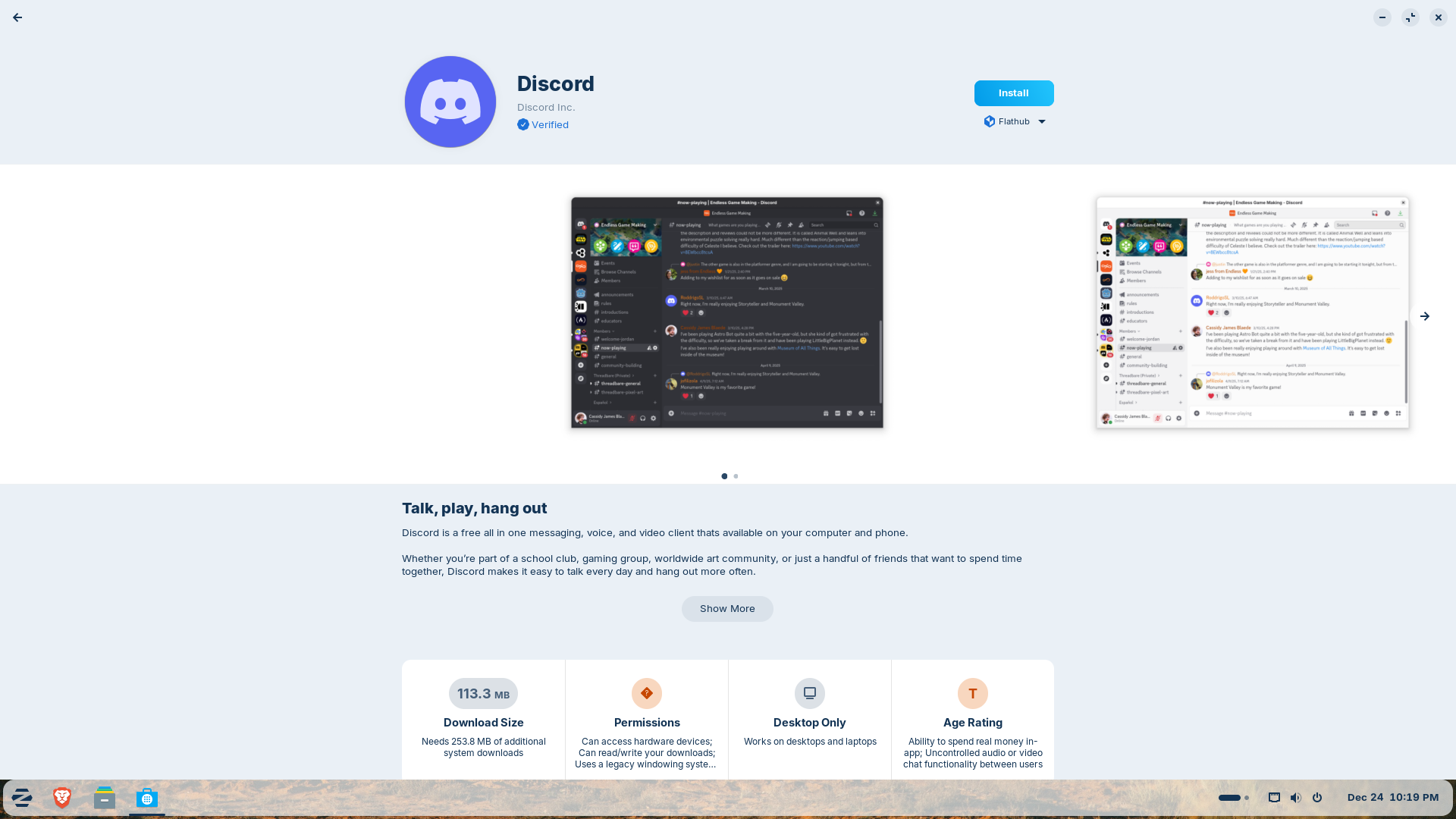 Installing Discord from the ZorinOS store.