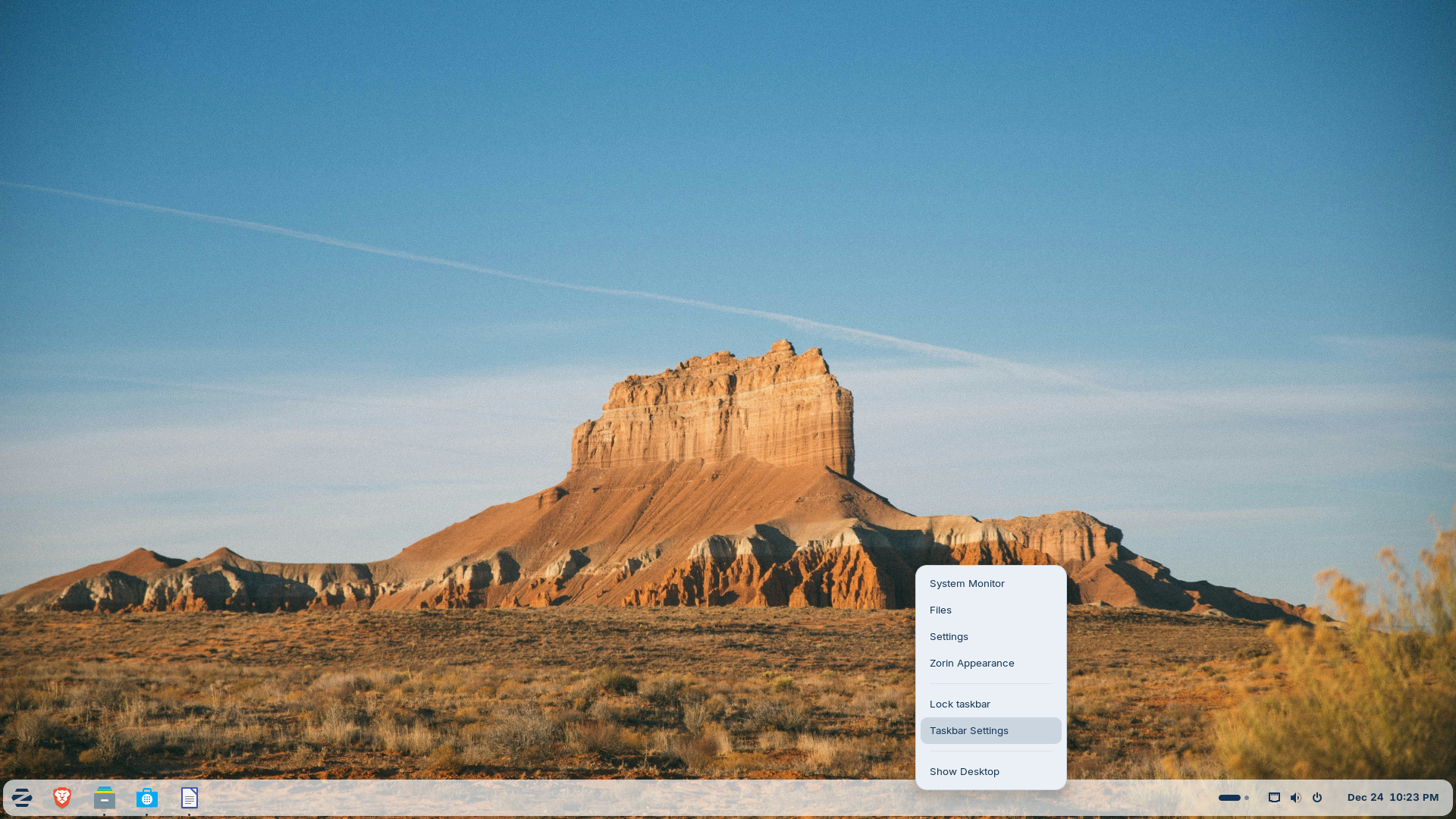 Taskbar right-click menu on ZorinOS.