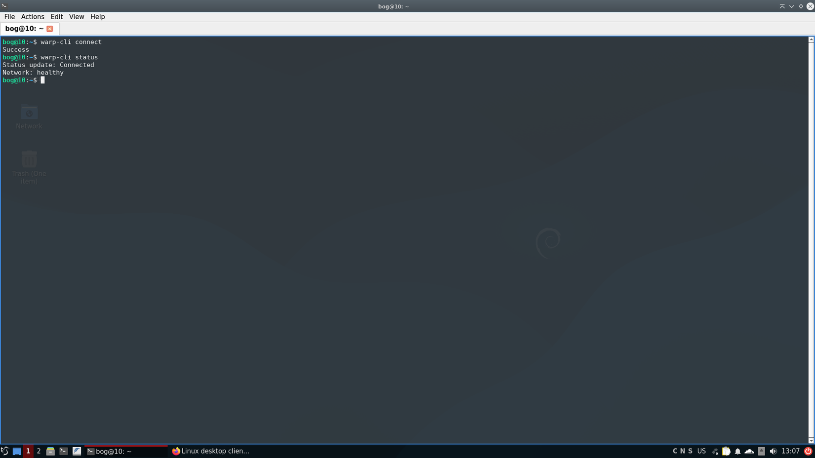 Status da conexão WARP.