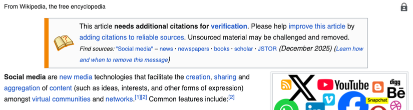 A wikipedia page shows a note about additional citations.