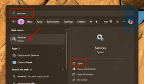 Windows 11 start menu search for services. msc