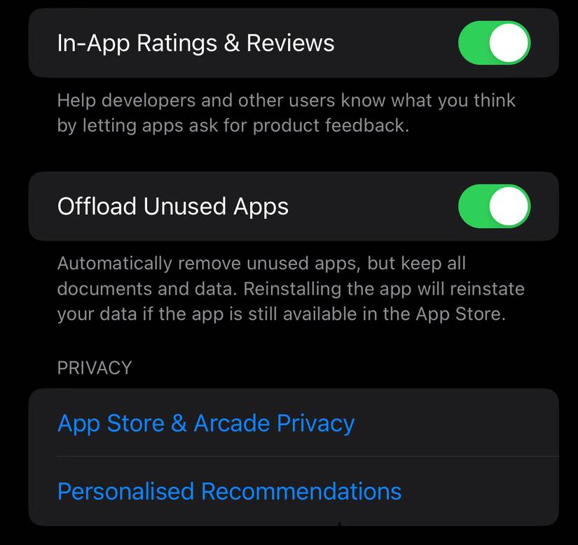 Disabling the offload unused apps in the iPhone settings.