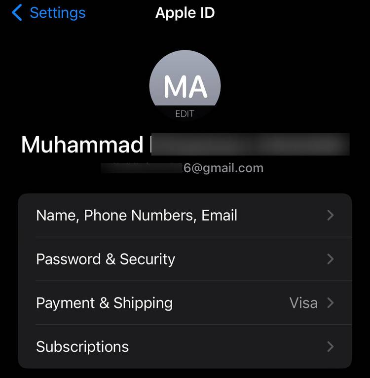 Checking the Apple account signed in to the iPhone.