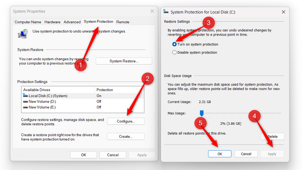 System Protection is disabled by default in Windows 11