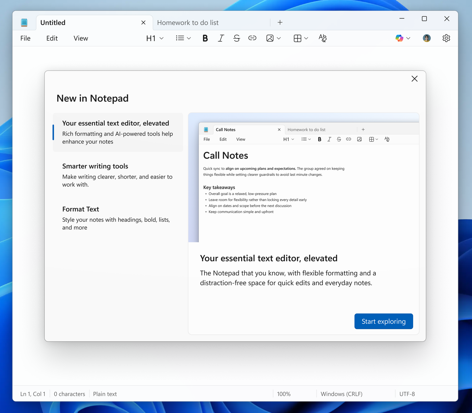 Windows Notepad is now a better Markdown text editor 3 Notepad welcome page