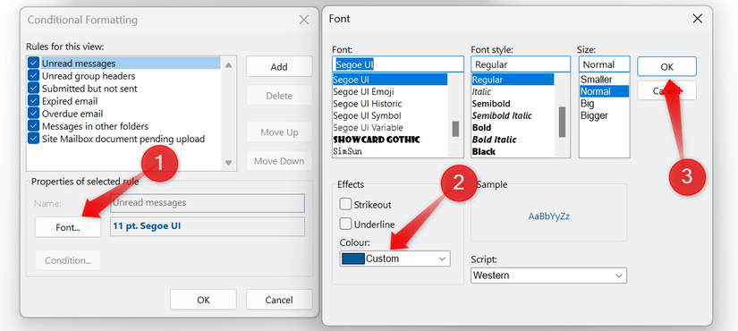 Using a font and color to mark specific emails in Outlook.