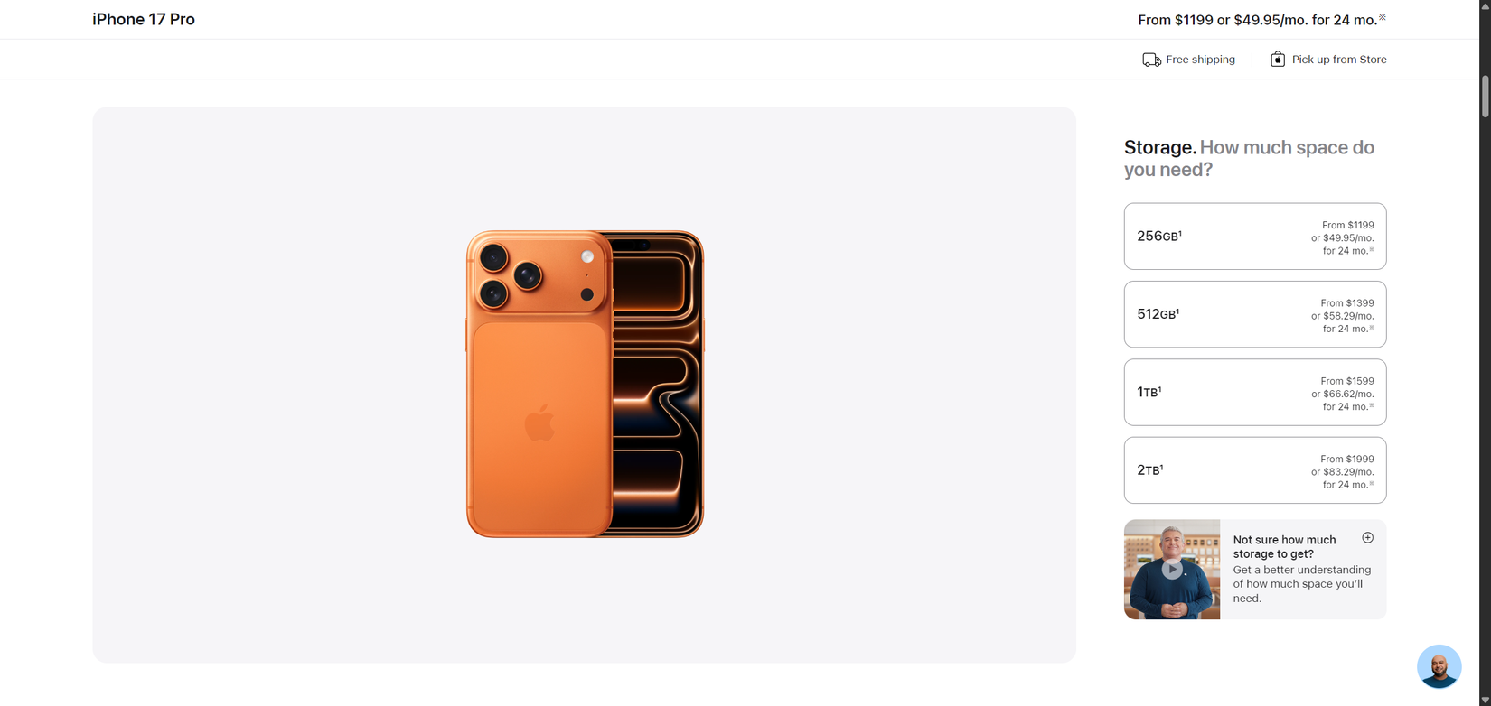 O iPhone 17 Pro Max em Apple.com.