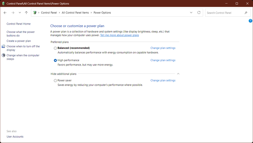 Os planos de energia do Windows.