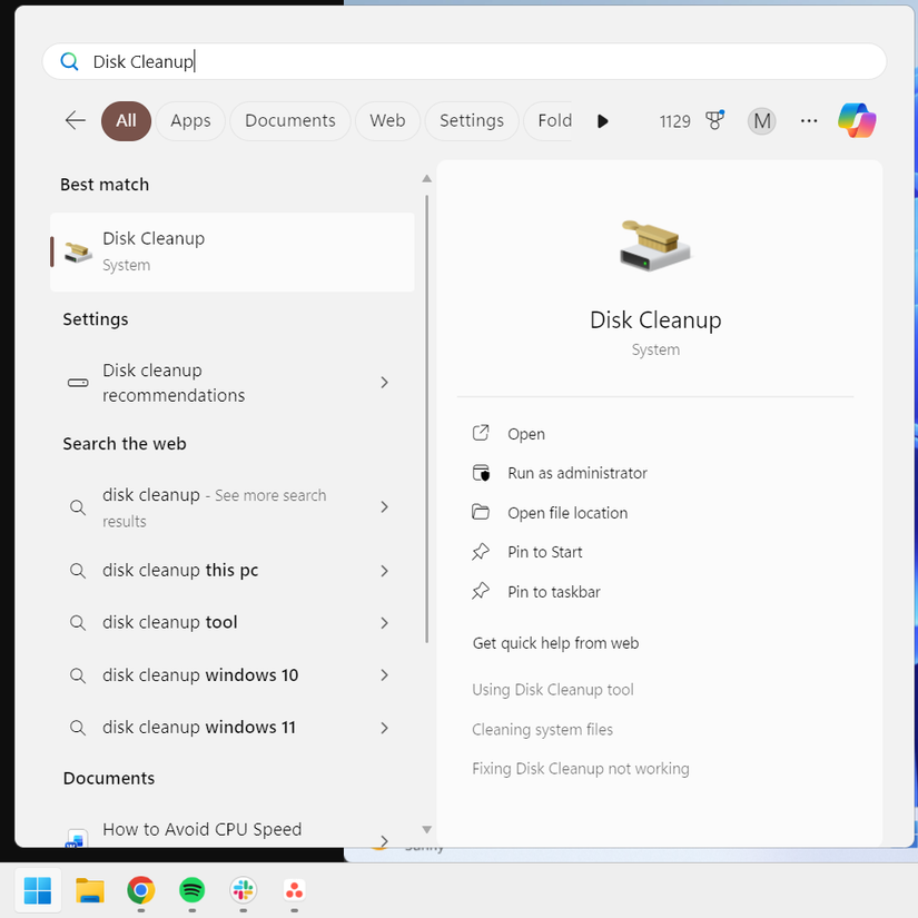 Disk Cleanup in Start.