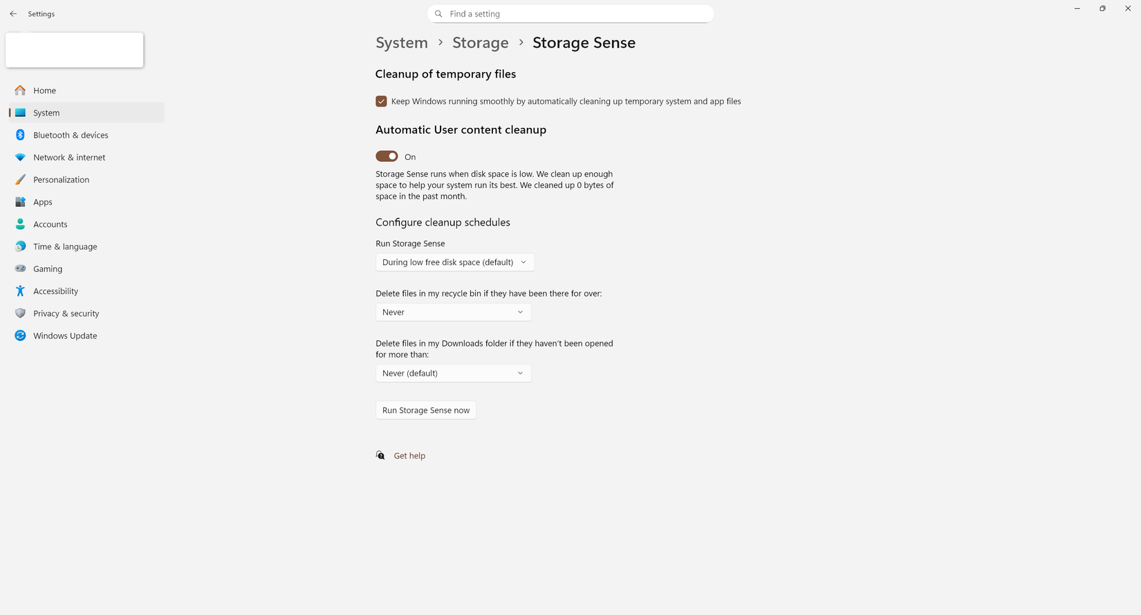 Storage Sense in Windows 11.