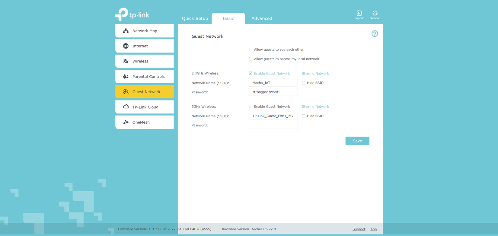 TP-Link Archer C6 guest network.