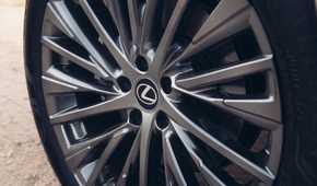 Close-up shot of the alloy wheel on a 2026 Lexus RX 350h.