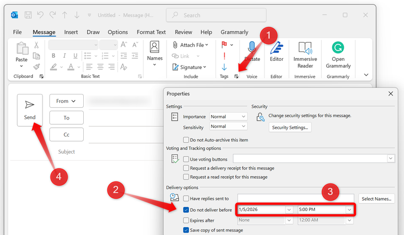 Using the Send Later feature in the Classic Outlook app.