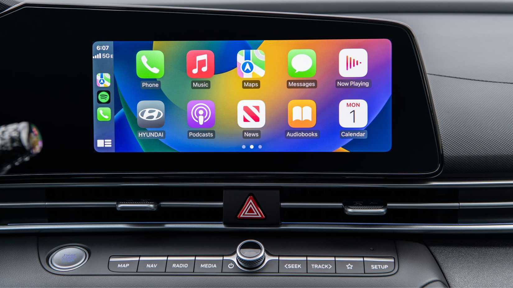 Close-up shot of the infotainment screen in a 2025 Hyundai Elantra Hybrid.