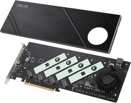 The ASUS Hyper M.2 x16 Gen5 Card with its case removed. 
