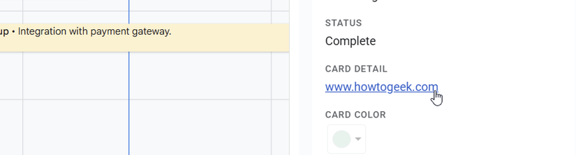 A clickable link to the our editorial website in the Card Detail section of a Google Sheets timeline item.